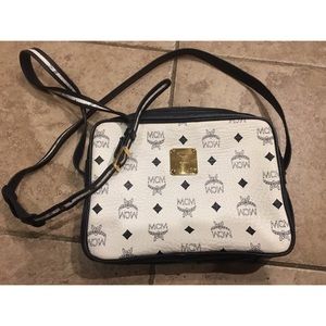 Vintage MCM white crossbody navy purse bag
